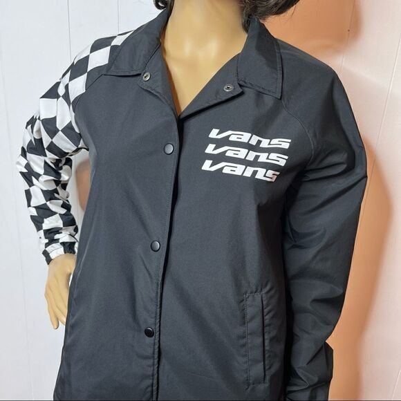 VANS Thanks Coach Womens Jacket Black White Windbreaker Check Size XS Skater - Picture 2 of 7